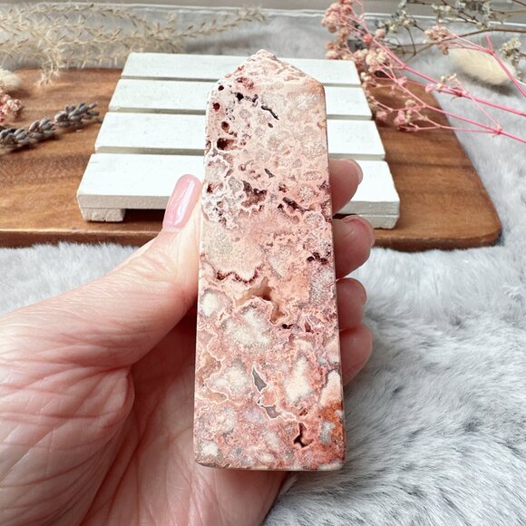 Beautiful Small Pink Crazy Lace Agate Tower Obelisk - Picture 4 of 7